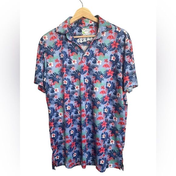 TailorByrd golf polo short sleeve shirt flamingo print small resort wear Vaca - Picture 1 of 6